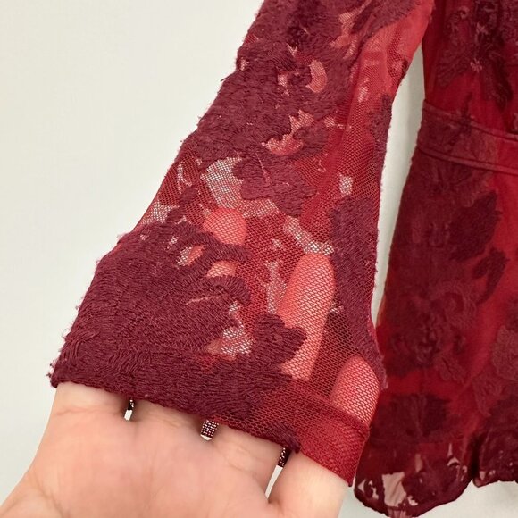 For Love & Lemons A Night to Remember Long Sleeve Lace Cocktail Mini Dress Red S - Picture 4 of 16